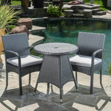 Outdoor 3 Piece Grey Wicker Bistro Set with Cushions - NH502003