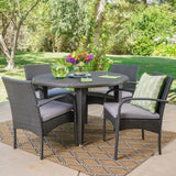 Outdoor 5 Piece Wicker Circular Dining Set with Water Resistant Cushions - NH841103