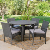 Outdoor 5 Piece Wicker Circular Dining Set with Water Resistant Cushions - NH841103