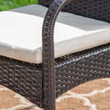 Outdoor 3 Piece Acacia Wood/ Wicker Bistro Set with Cushions, Teak Finish and Multibrown with Crème - NH203403