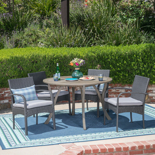 Outdoor 5 Piece Acacia Wood and Wicker Dining Set - NH120503