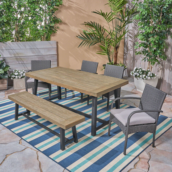 Outdoor 6 Piece Dining Set with Wicker Chairs and Bench - NH842603