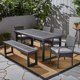 Outdoor 6-Seater Wood and Wicker Chair and Bench Dining Set - NH319503