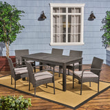 Outdoor 7 Piece Wood and Wicker Expandable Dining Set - NH154503