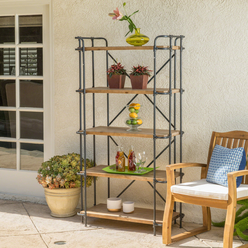 Outdoor Industrial 5 Shelf Firwood Bookcase - NH830992