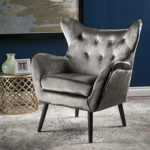 Velvet Tufted Wingback Armchair - NH485303