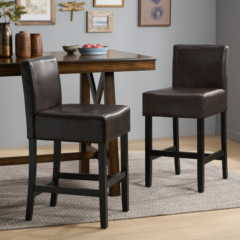 19-Inch Brown Bonded Leather Counter Stool (Set of 2) - NH279592