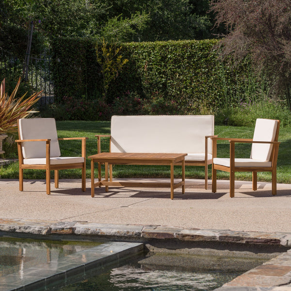 Outdoor Acacia Wood Chat Set w/ Water Resistant Cushions - NH031692