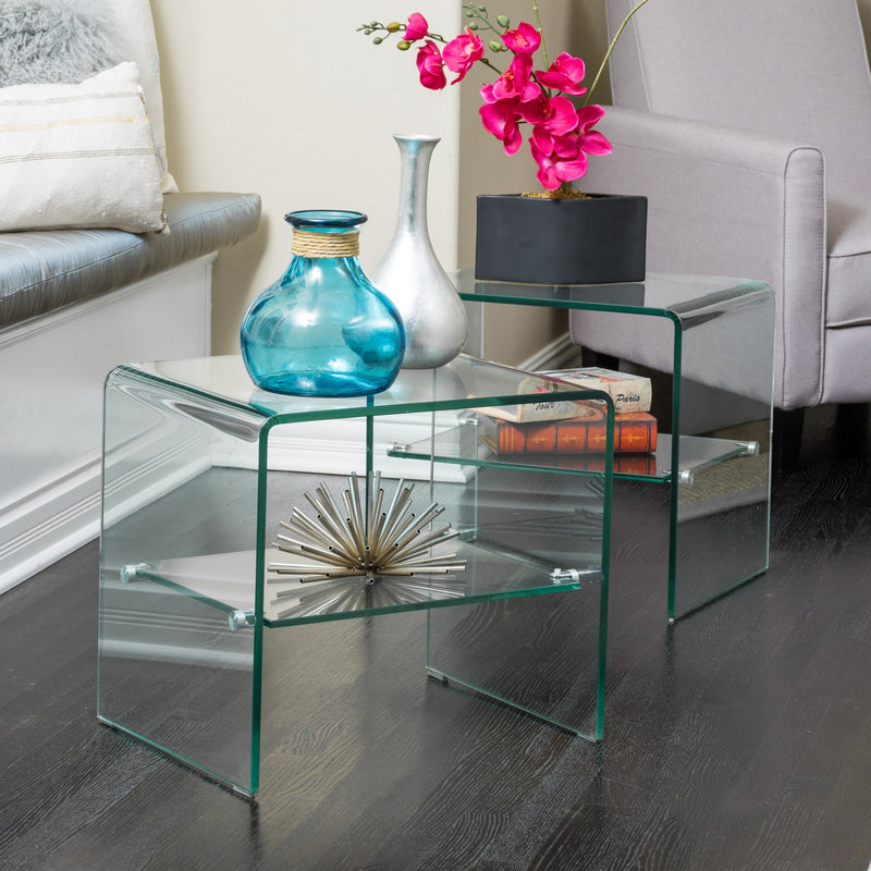 See Through Clear Waterfall Glass End Table (Set of 2) - NH342692