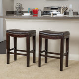 Backless Brown Leather 26-Inch Counter Stools (Set of 2 ) - NH216592