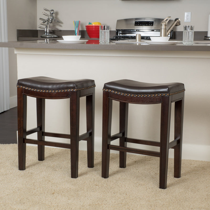 26-Inch Leather Backless Counter Stools w/ Nailhead Accent (Set of 2) - NH084732