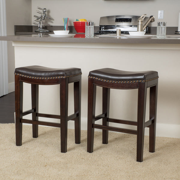 26-Inch Leather Backless Counter Stools w/ Nailhead Accent (Set of 2) - NH084732