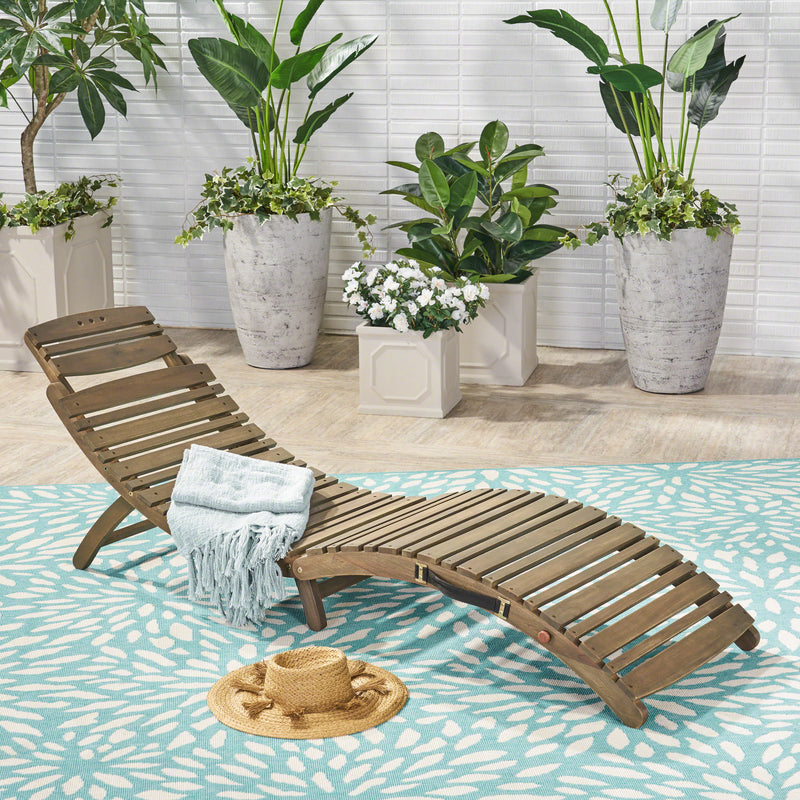 Outdoor Gray Acacia Wood Foldable Chaise Lounge - NH650503