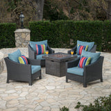 Outdoor 5 Piece Wicker Water Resistant Cushion Chat Set with Fire Pit - NH053303