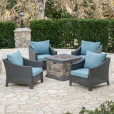 Outdoor 5 Piece Gray Wicker Chat Set with Stone Finished Fire Pit - NH943303