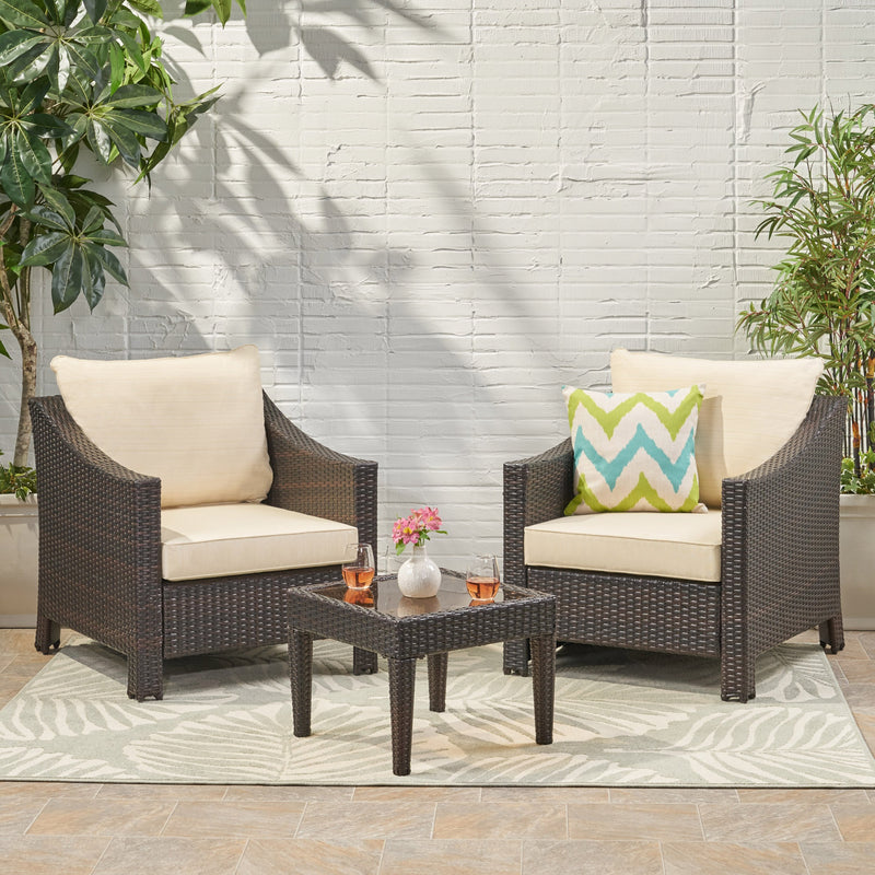 Outdoor 3-piece Brown Wicker Bistro Set with Cushions - NH160692