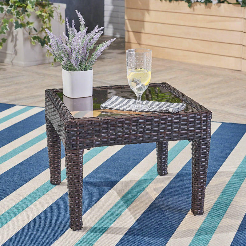 Outdoor Brown Wicker Side Table - NH460692