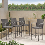 Outdoor Coastal Wicker Backed Barstools with Arms (Set of 2) - NH402103