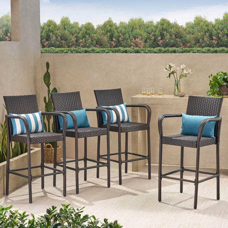 30-Inch Outdoor Brown Wicker Barstool (Set of 4) - NH749592