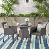 Outdoor Transitional 3-Piece Gray Wicker Bistro Set with Umbrella Hole - NH715403
