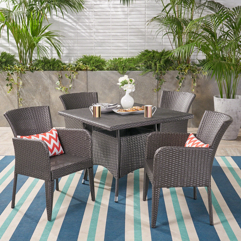 Outdoor 5 Piece Wicker Dining Set, Grey - NH815403