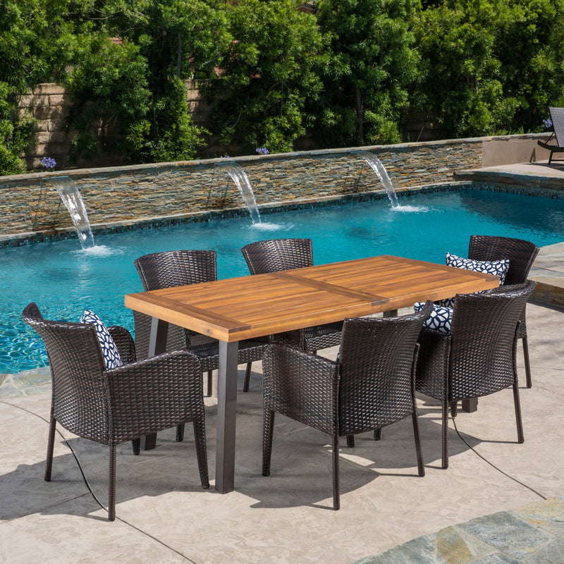 Noble House Melville Grey 7-Piece Faux Rattan Outdoor Dining Set 42338 -  The Home Depot