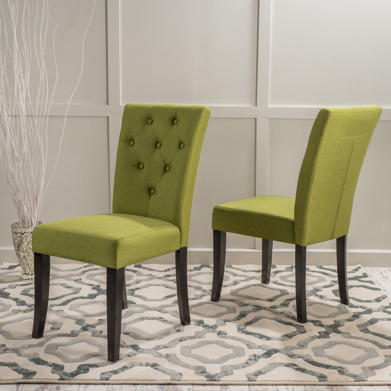 Button Tufted Green Fabric Dining Chairs (Set of 2) - NH393892