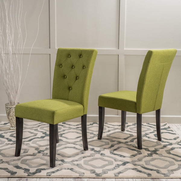 Button Tufted Green Fabric Dining Chairs (Set of 2) - NH393892