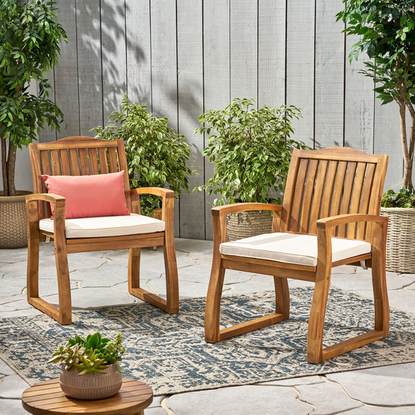 Teak Finish Acacia Wood Outdoors Dining Chairs (Set of 2) - NH680992