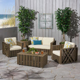 Outdoor 4-piece Acacia Wood Chat Set with Cushions - NH285692
