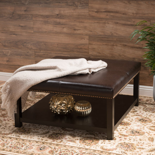 Leather Square Storage Ottoman Coffee Table - NH144892
