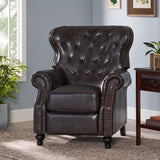 Button Tufted Brown Bonded Leather Push Back Recliner - NH016692