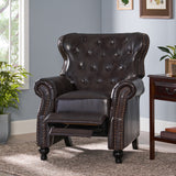 Button Tufted Brown Bonded Leather Push Back Recliner - NH016692