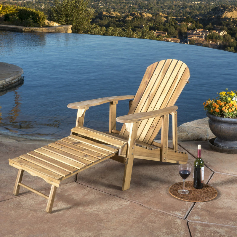 Outdoor Reclining Wood Adirondack Chair with Footrest - NH456692