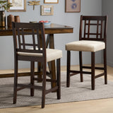 26-Inch Brown Mahogany Acacia Counterstool with Beige Cushion (Set of 2) - NH872792