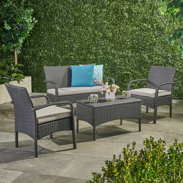 Outdoor 4Pc Wicker Chat Set w/ Water Resistant Cushions - NH711103