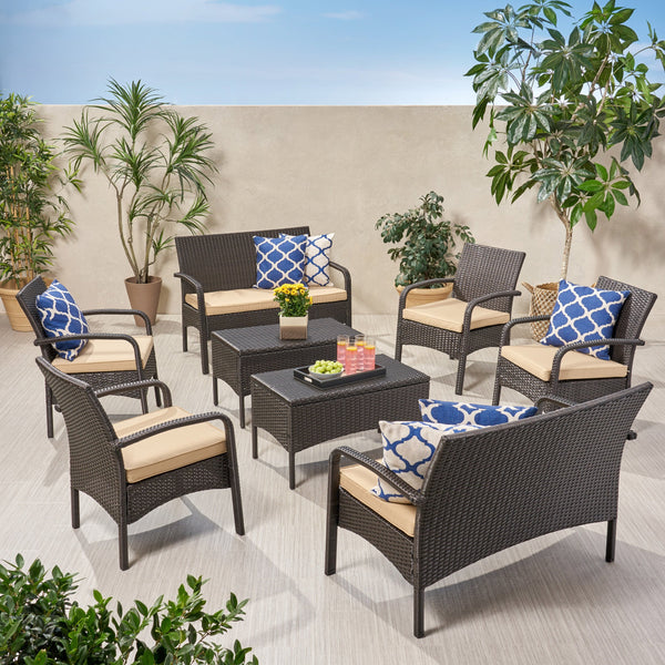 Outdoor 8 Seater Wicker Chat Set with Cushions - NH409903