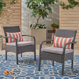 Outdoor Contemporary Wicker Club Chairs with Cushion (Set of 2) - NH908503