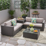 Outdoor 4-Seater Sectional Sofa Set with Coffee Table and Storage Ottoman - NH535703
