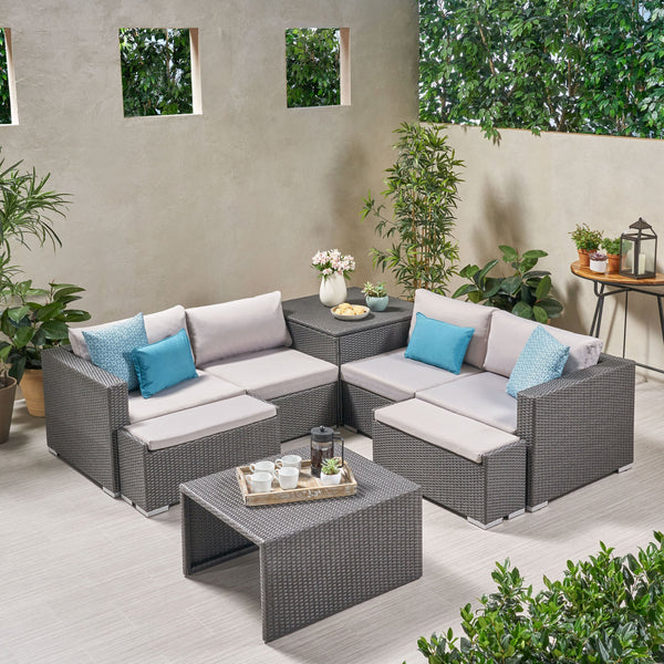 Outdoor 4 Seater V Shaped Storage Sectional Sofa Set with Ottomans - NH169903