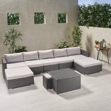 Outdoor 5 Seater U Shaped Wicker Sectional Sofa Set with Ottomans - NH569903