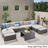 Outdoor 5 Seater U Shaped Wicker Sectional Sofa Set with Ottomans - NH569903