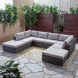 Outdoor 6 Seater Wicker Sofa Set with Aluminum Frame and Cushions, Grey and Silver - NH033403