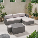 Outdoor 5 Seater L Shaped Wicker Sofa and Ottoman Set - NH759903