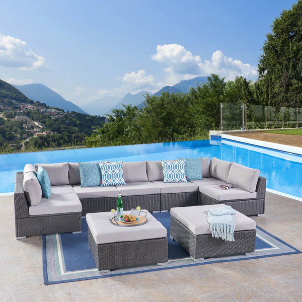 Outdoor 7 Seater Wicker Sectional Sofa Set with Cushions - NH157403