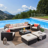 Outdoor 6 Seater Wicker Sectional with Aluminum Frame - NH707503