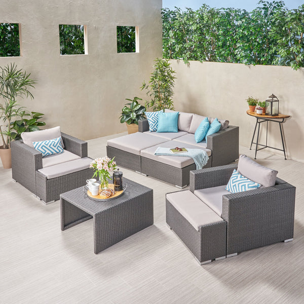 Outdoor 4 Seater Wicker Chat Set with Ottomans - NH369903