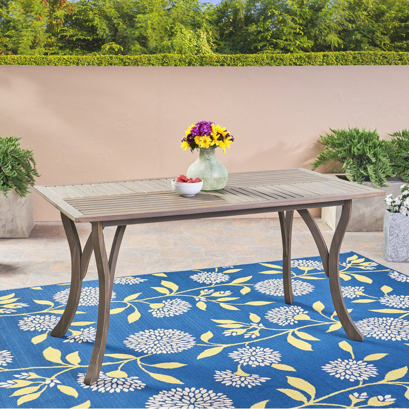 Outdoor Acacia Wood Rectangular Dining Table, Gray - NH290503