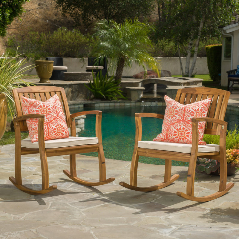 Outdoor Acacia Wood Rocking Chairs with Cushion (Set of 2) - NH771892