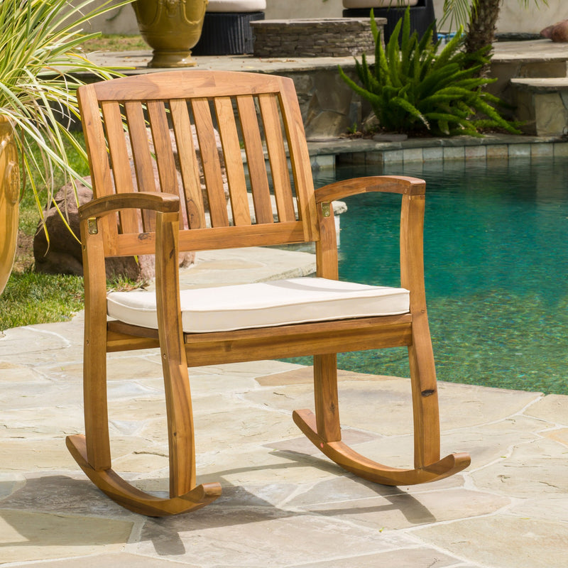 Outdoor Acacia Wood Rocking Chair with Cushion - NH352792